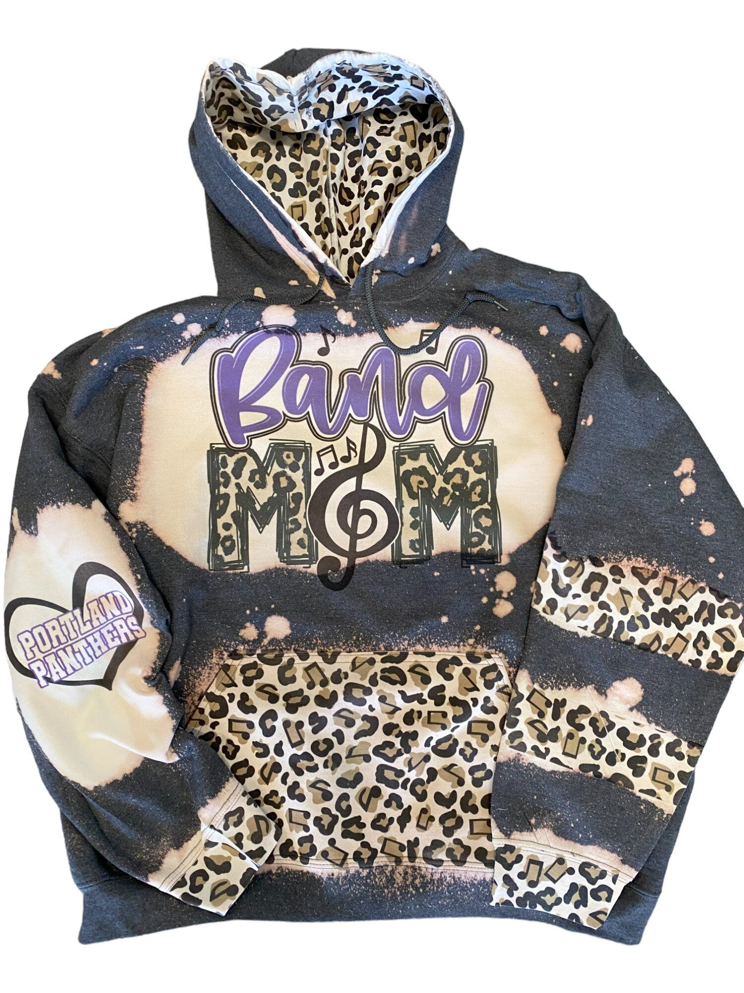 Band Mom Bleached Hoodie -  Custom Band  hoodie heart with Names on Sleeve - Bleached Hoodie - Custom Hoodie - Band mom Shirt Sweatshirt