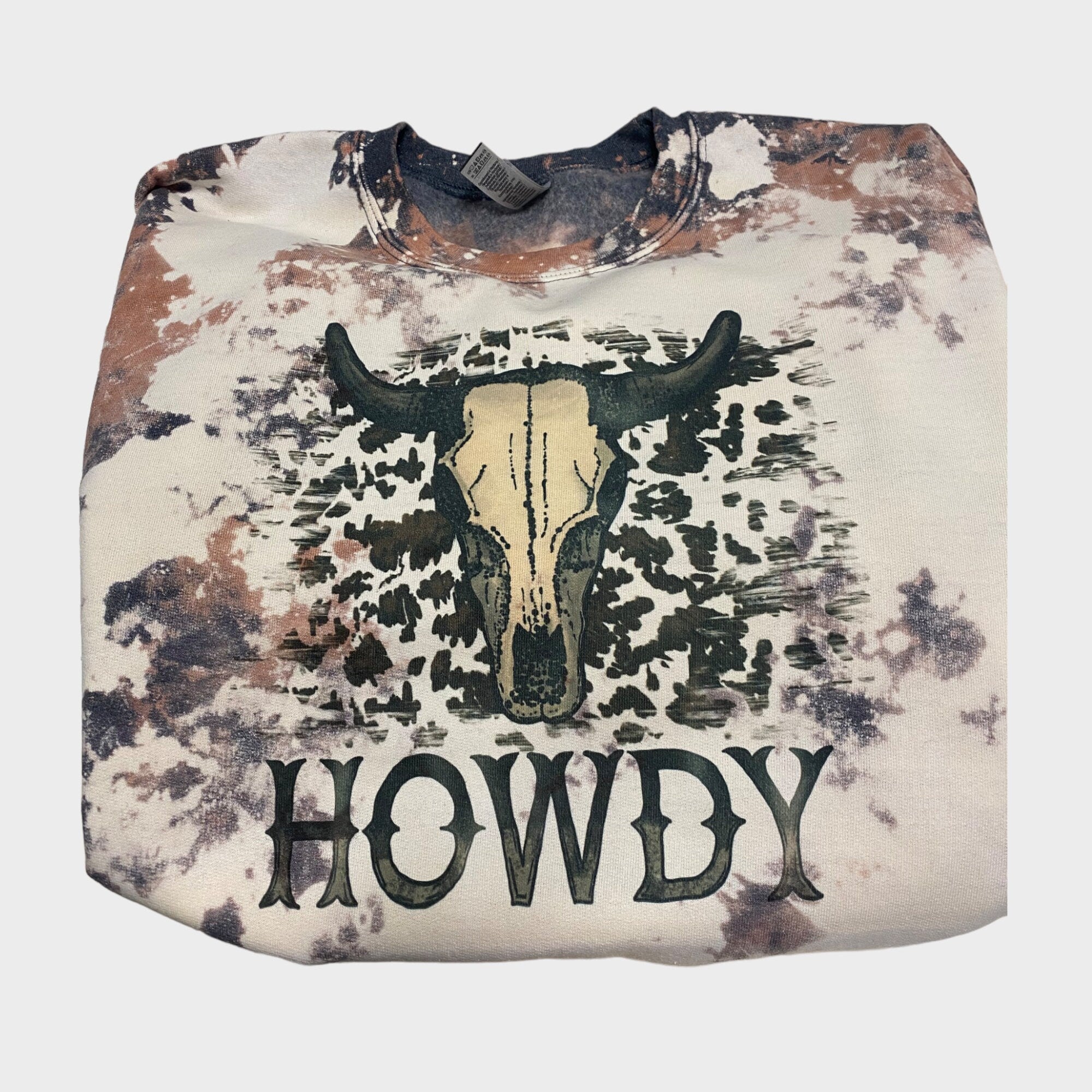 HOWDY Bull Sweatshirt - Cowhide Bleach Crewneck Sweatshirt - Howdy Shirt -Western Wear - Cow Print Shirt Highland Cow shirt Cowgirl Cowboy