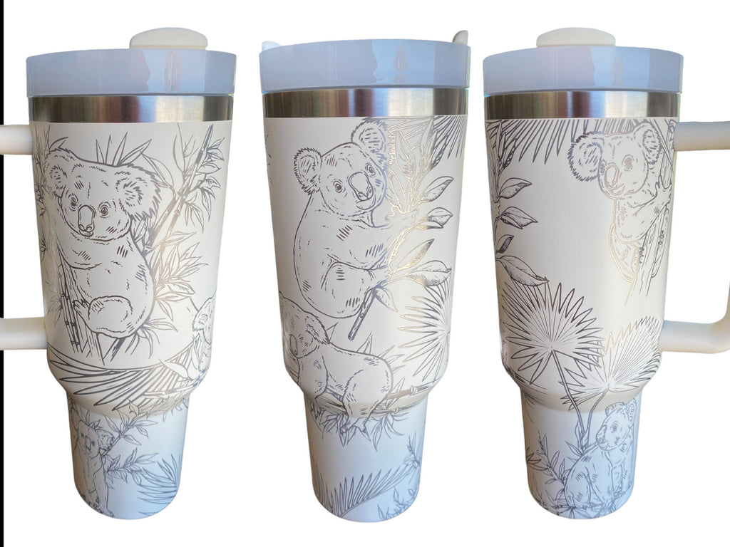 Koala Bear Engraved Cup - Custom Engraved Cup  - 40oz tumbler with handle - Koala and Palm Leaves Theme Tumbler