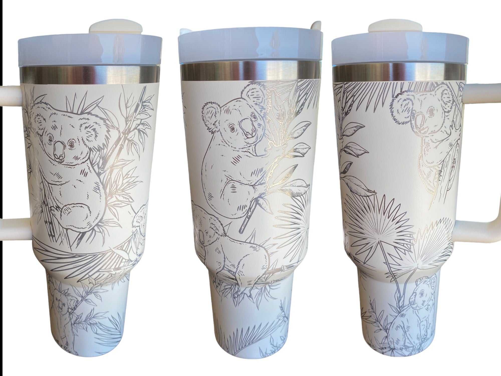 Koala Bear Engraved Cup - Custom Engraved Cup  - 40oz tumbler with handle - Koala and Palm Leaves Theme Tumbler