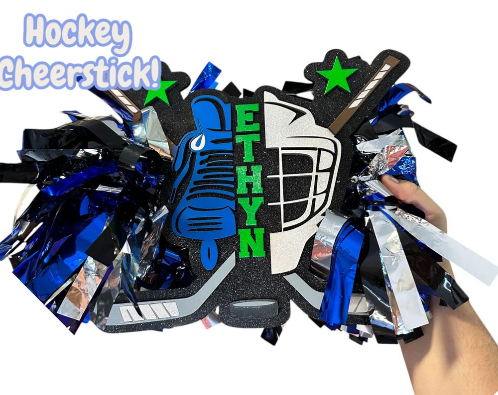 Personalized Wooden Hockey Cheerstick Pom-Pom Sign – Custom Painted Fan Spiri