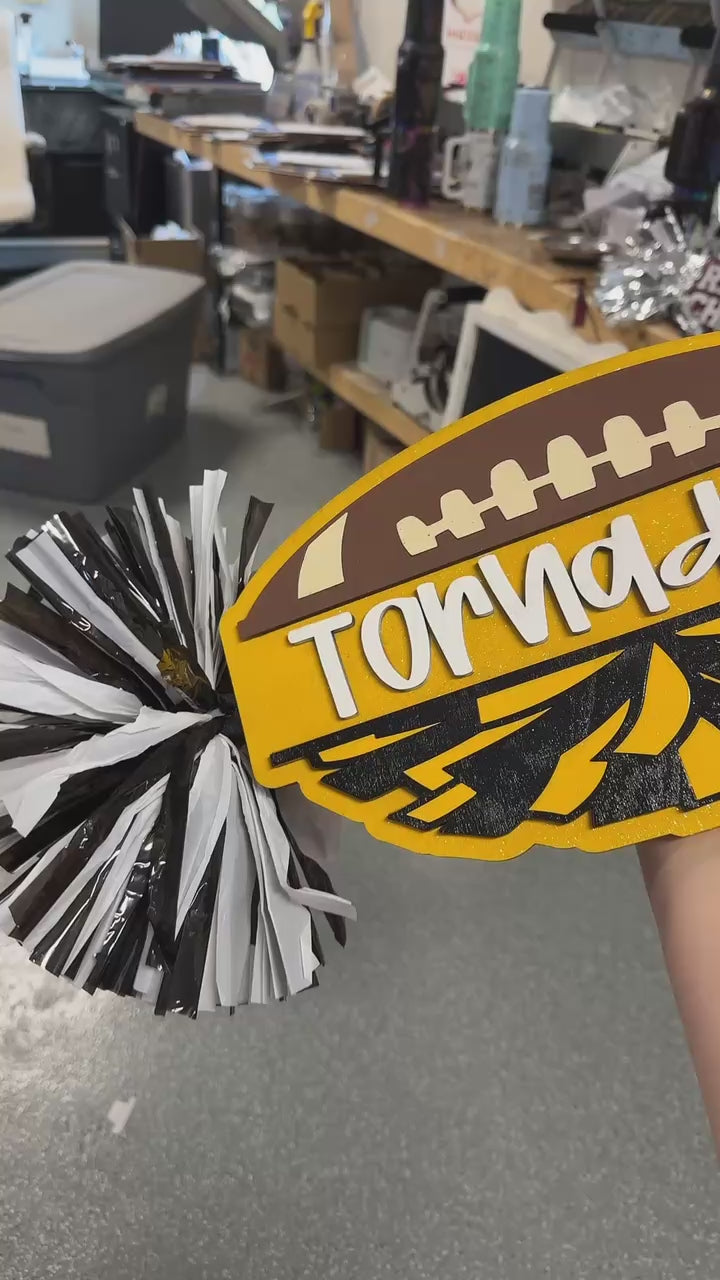 Cheer Football Combo Pom Pom Sign Custom Cheer Stick - Game Day Signs - Custom Cheer Stick - Personalized Name Cheer Sign - Sport Mom Sign