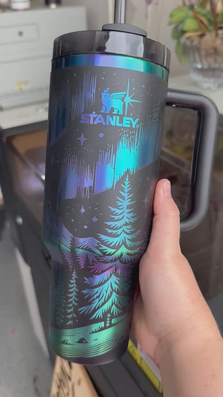 Personalized Northern Lights Laser Engraved Stanley Tumbler – Custom Stainless Steel Travel Cup