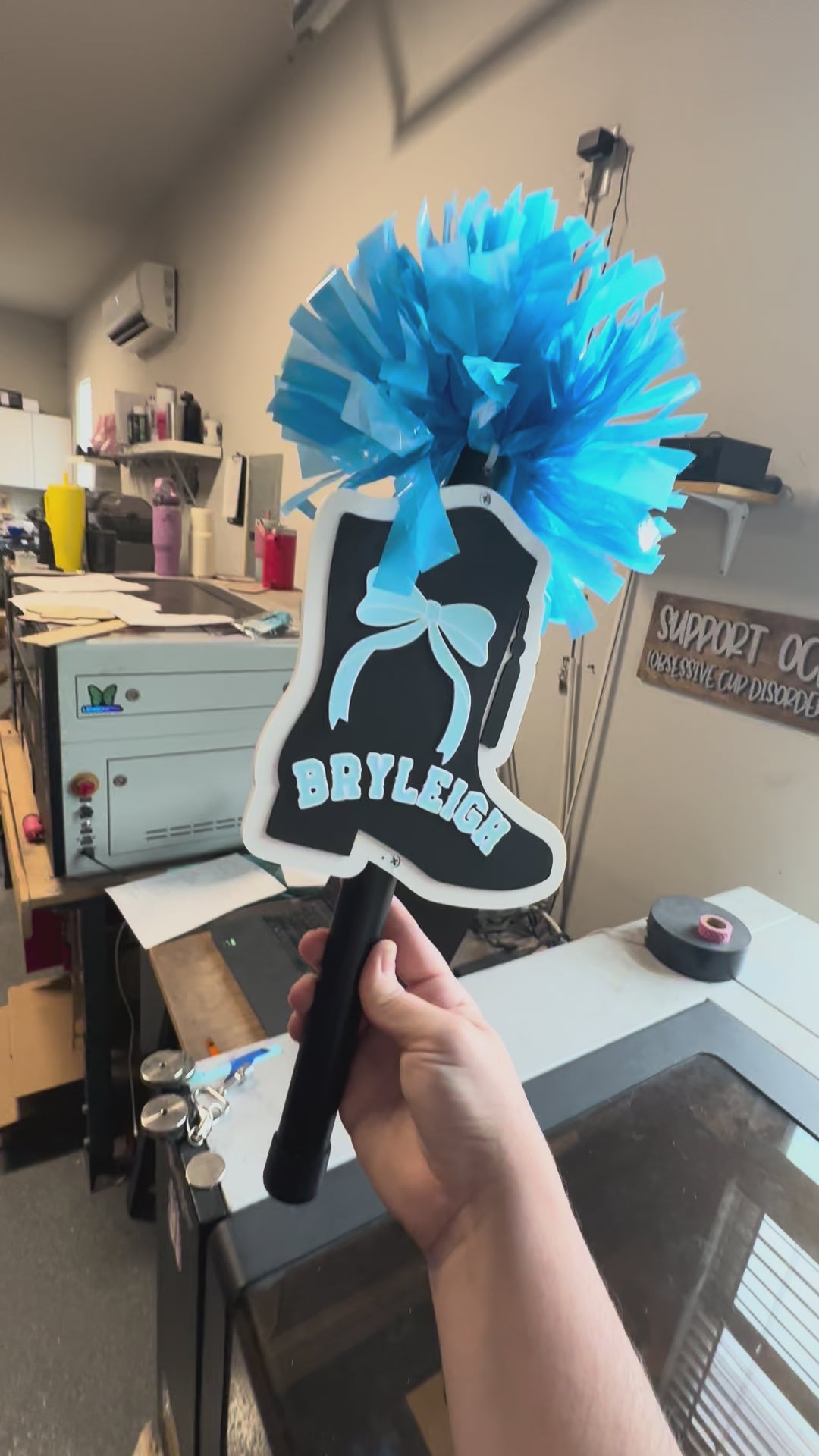 Personalized Drill Team Pompom Stick – Custom 3D Printed Boot Spirit Stick