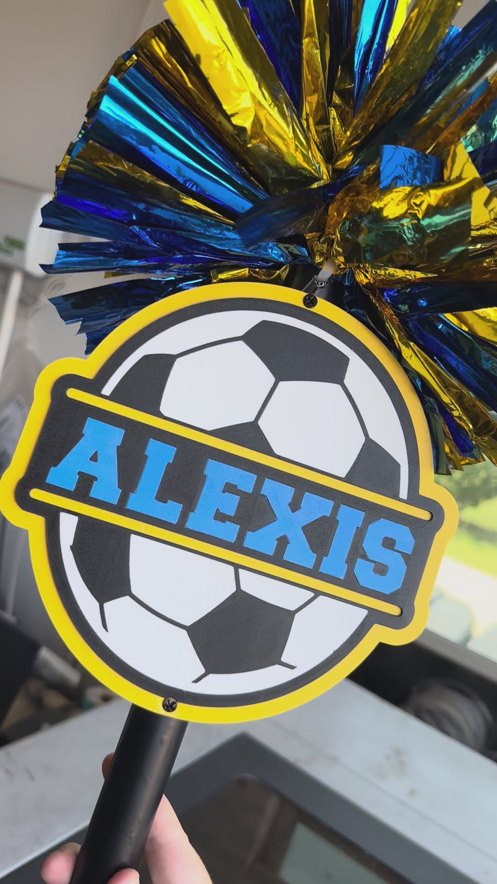 Personalized Soccer Ball Pompom Stick | Custom Soccer Spirit Stick