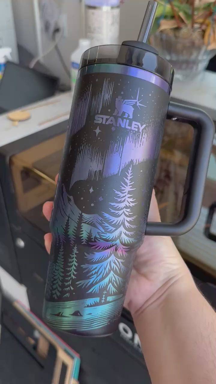 Personalized Northern Lights Laser Engraved Stanley Tumbler – Custom Stainless Steel Travel Cup