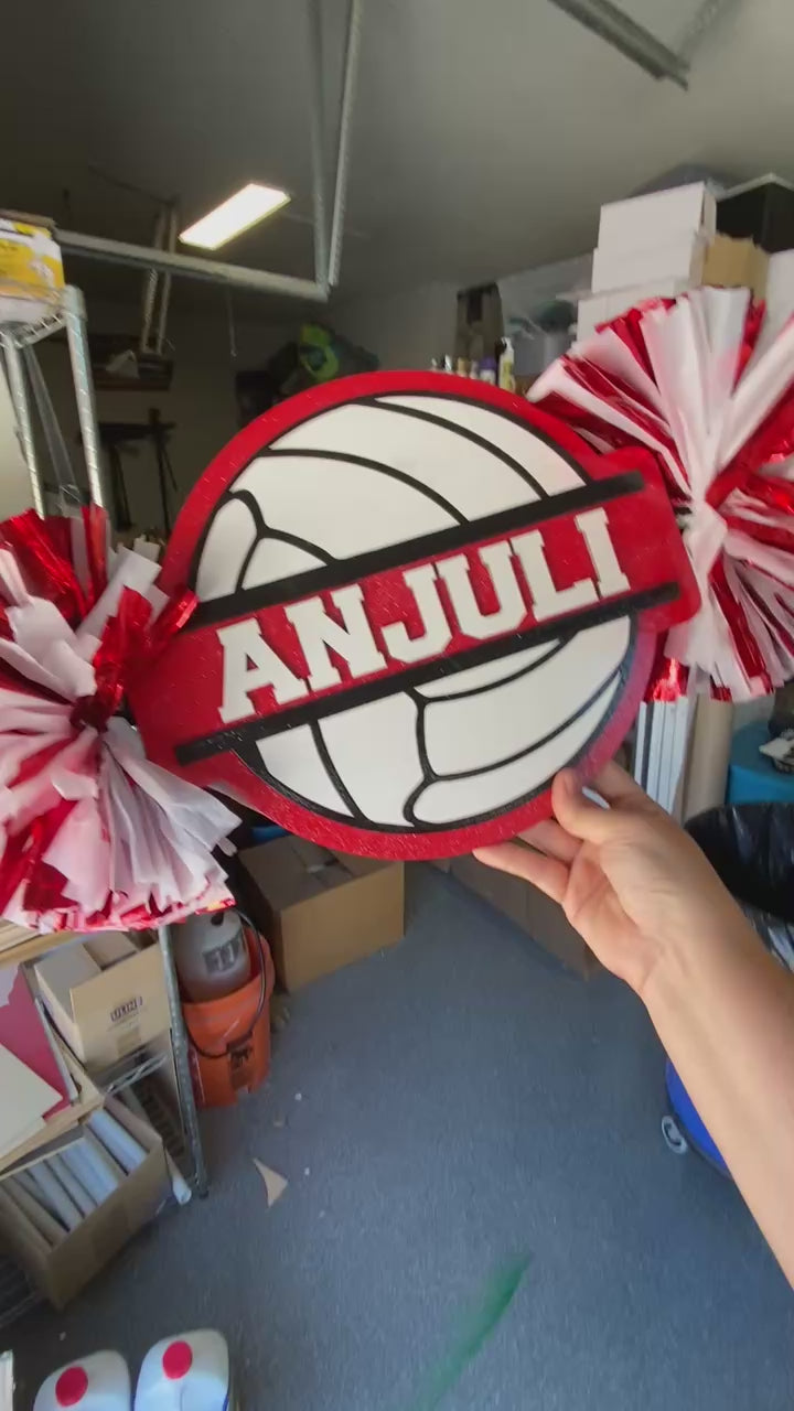 Custom Volleyball Cheerstick – Personalized Wooden Pom-Pom Spirit Sign