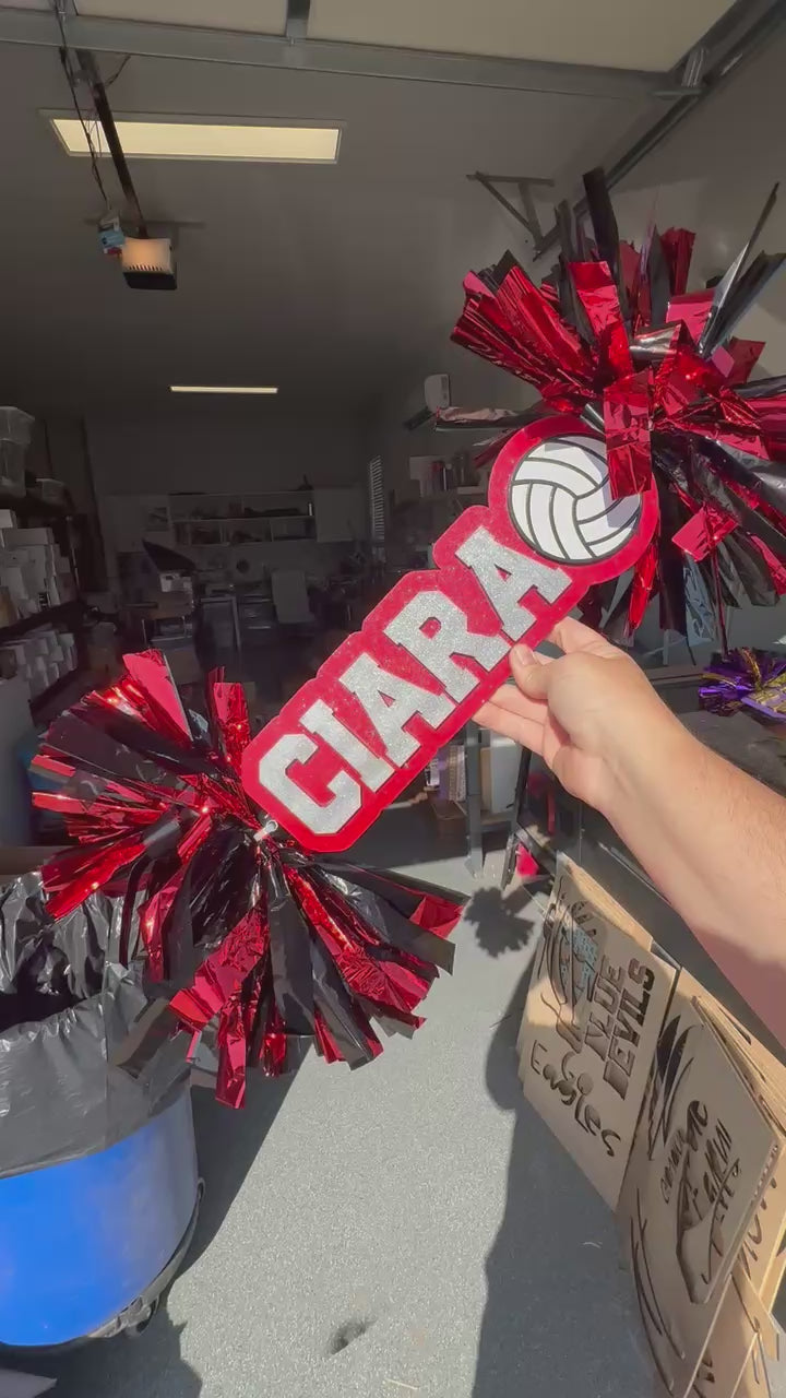 Personalized Volleyball Cheerstick – Custom Wooden Pom-Pom Spirit Sign