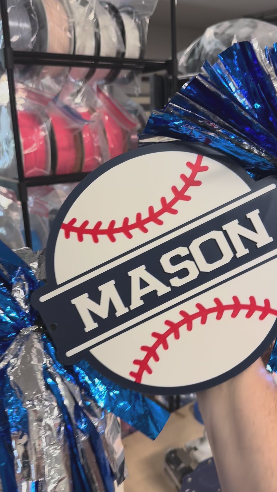 Personalized Baseball Cheerstick | Custom Name Sports Noise Maker | Game Day Spirit Stick with Pom Poms | Baseball Fan Gift