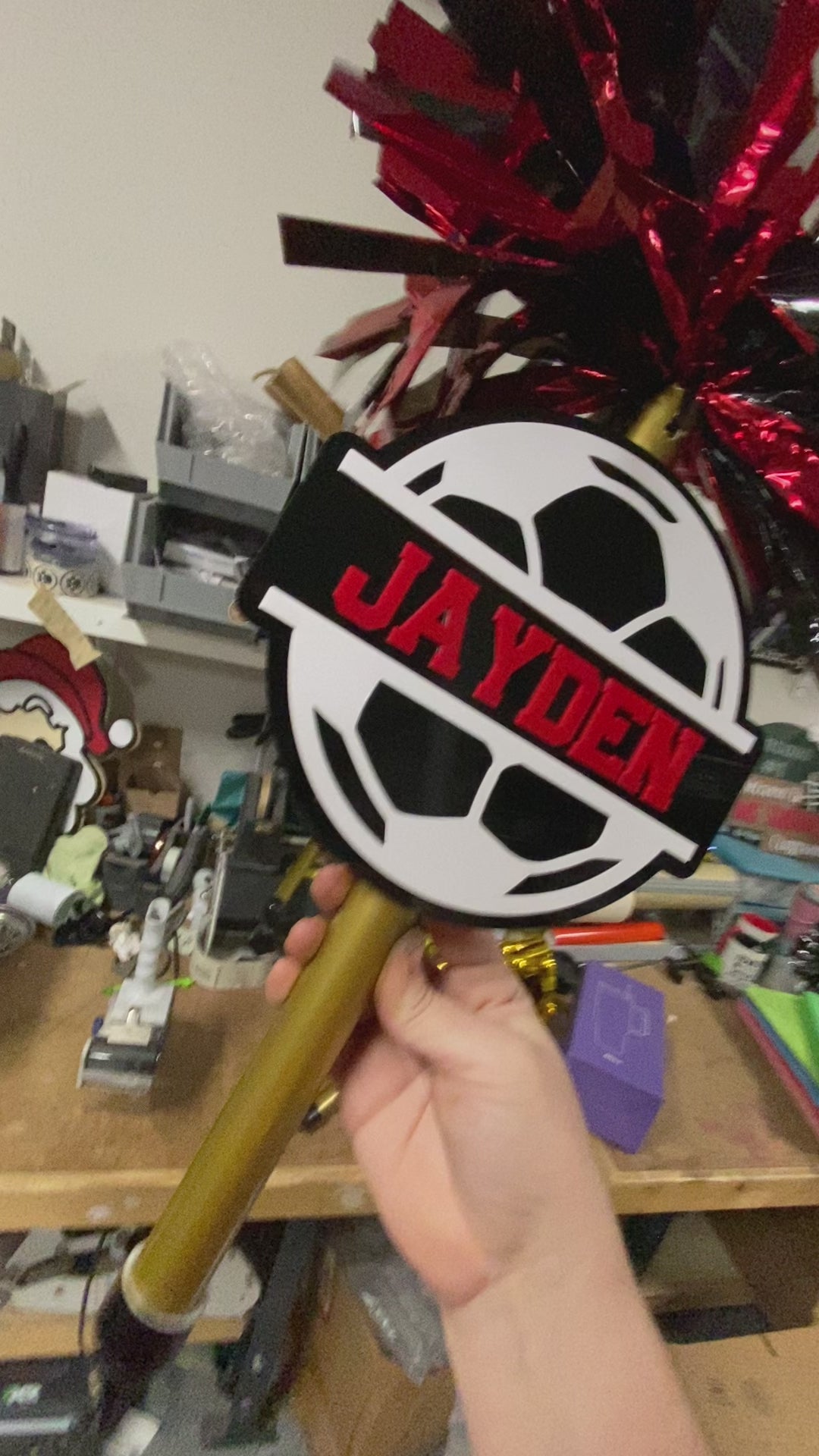 Split Soccer Pompom Stick - Noise Maker – Personalized Wooden Pom-Pom Spirit Sign