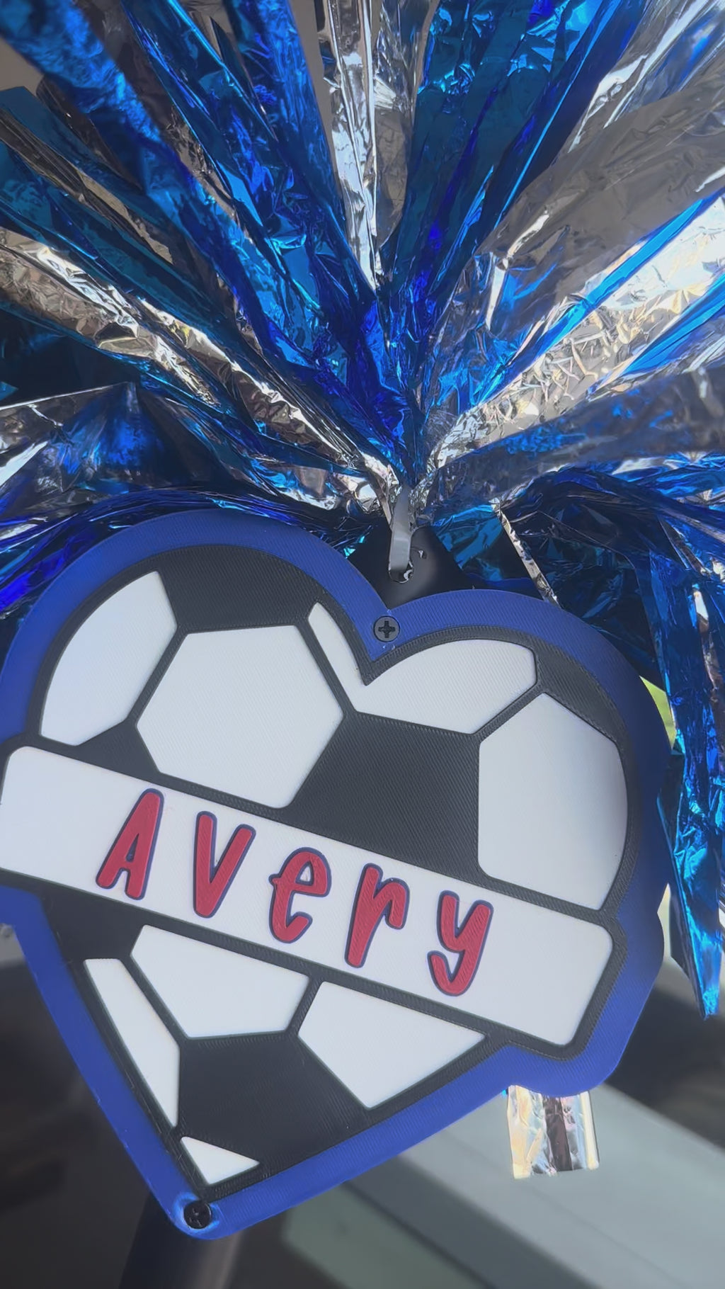 Personalized Heart Soccer Pompom Stick | Custom Soccer Spirit Stick