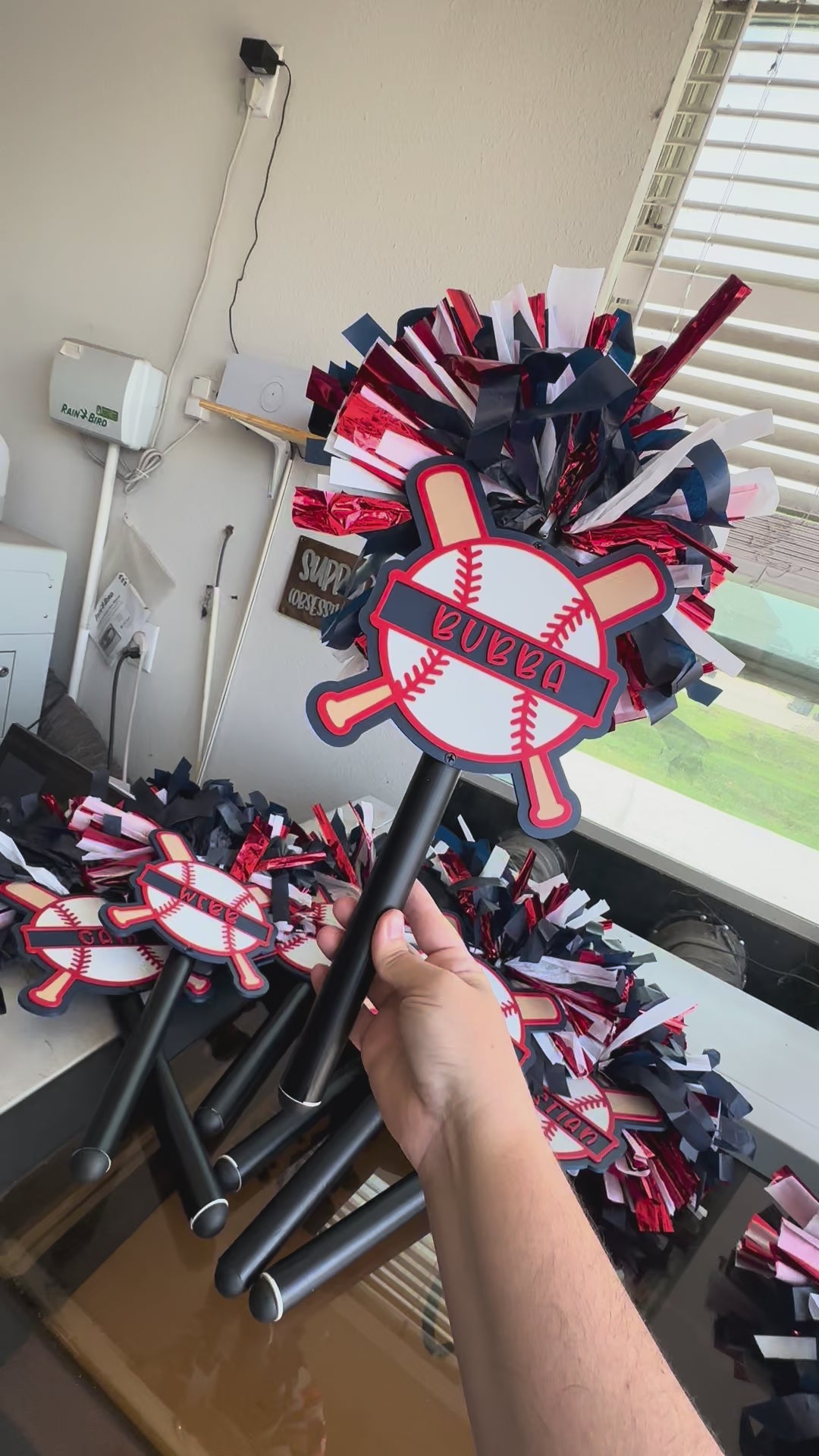 Baseball Noise Maker PomPom Stick - Pompom Sign – Personalized Spirit Gear