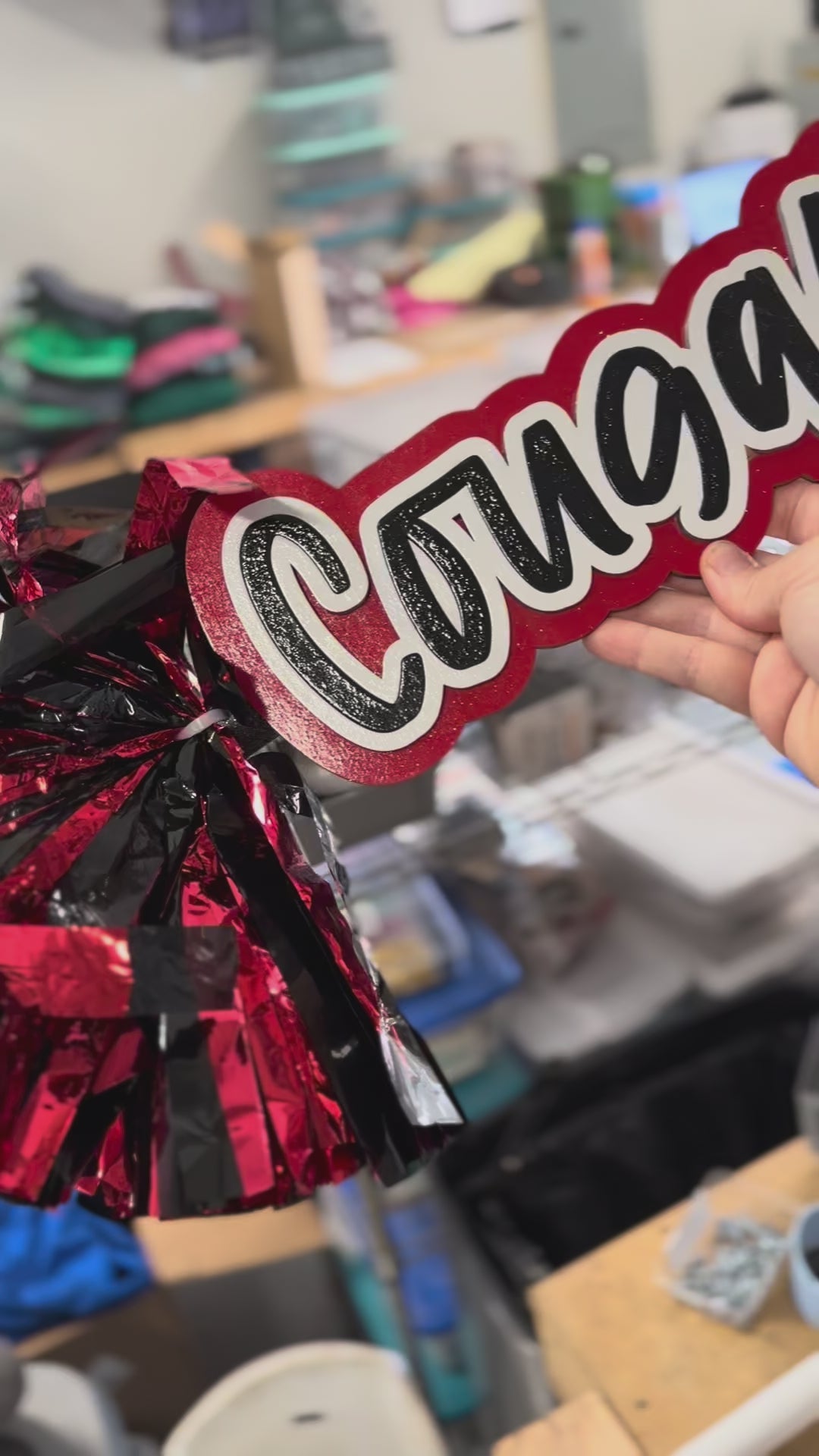 Tri Color Cheer Stick Pompom Sign – Personalized Spirit Gear