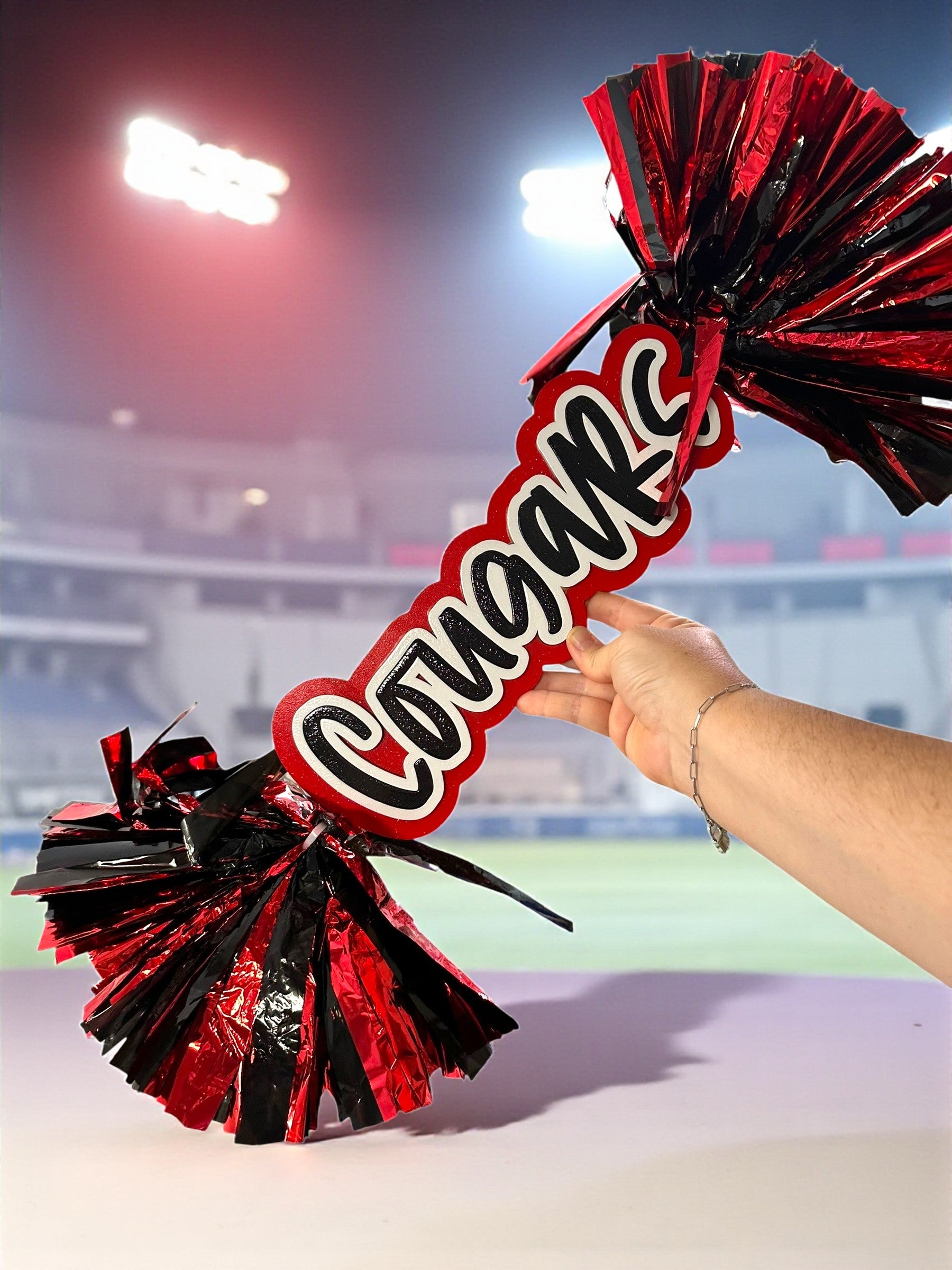 Tri Color Cheer Stick Pompom Sign – Personalized Spirit Gear