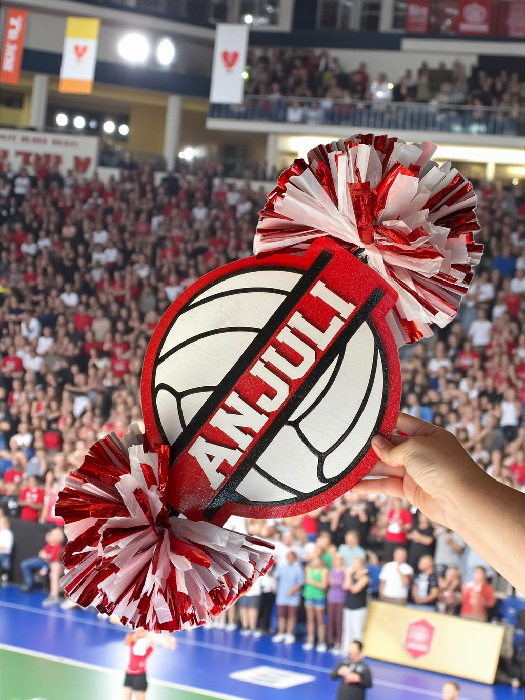 Custom Volleyball Cheerstick – Personalized Wooden Pom-Pom Spirit Sign