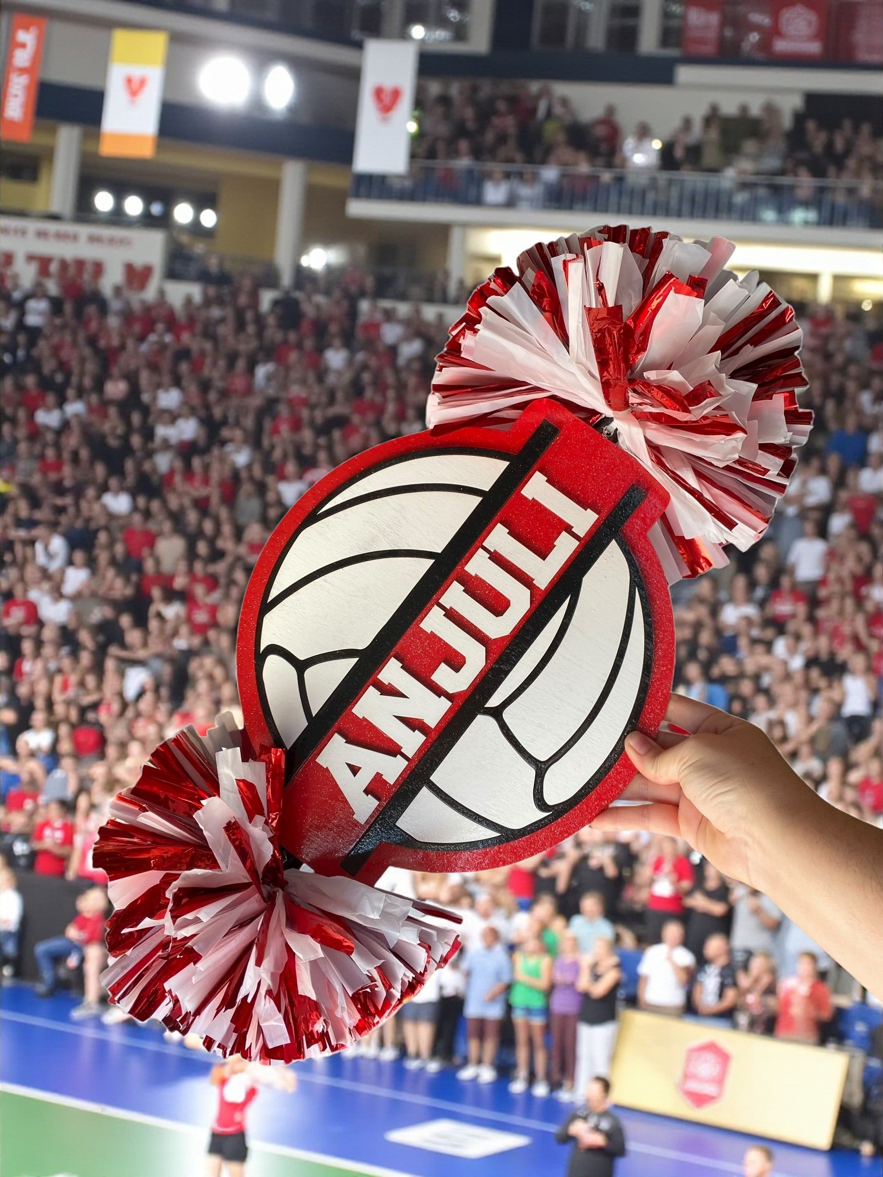 Custom Volleyball Cheerstick – Personalized Wooden Pom-Pom Spirit Sign