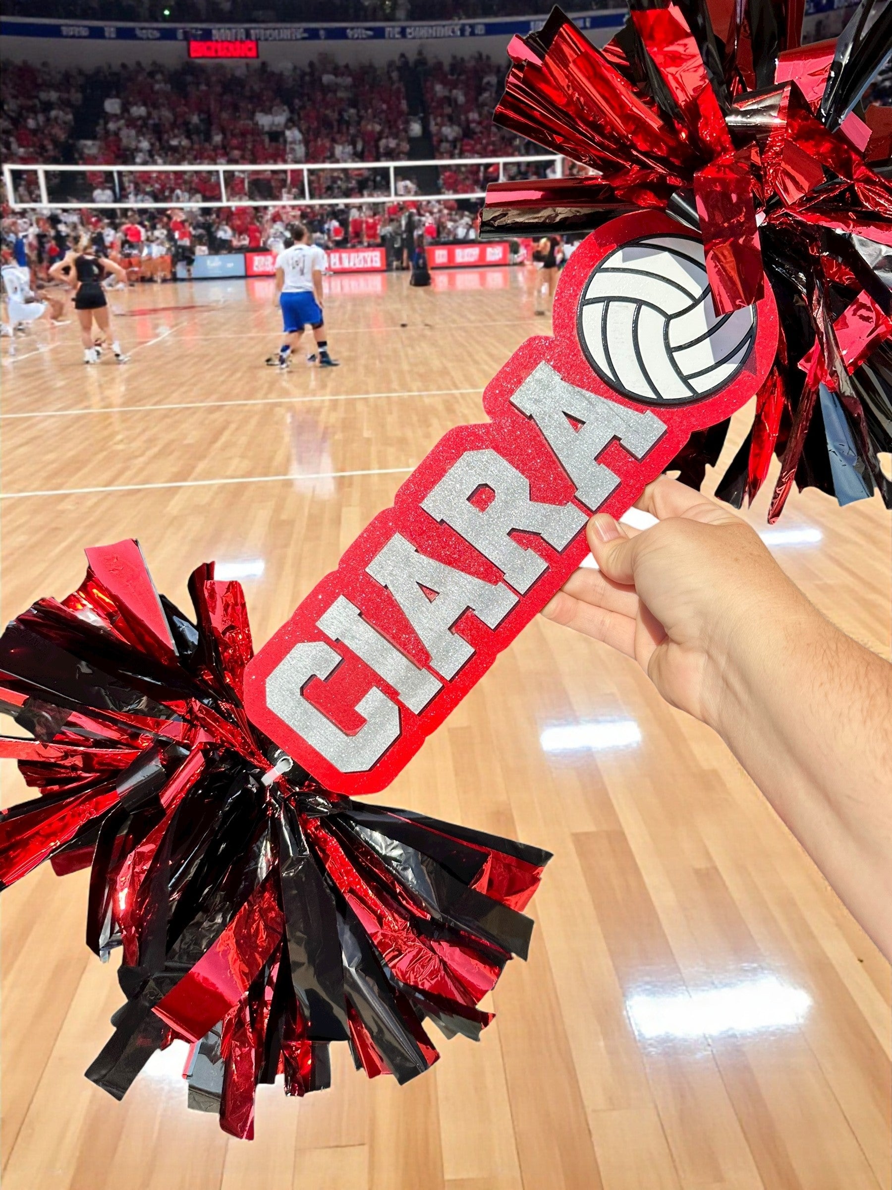 Personalized Volleyball Cheerstick – Custom Wooden Pom-Pom Spirit Sign
