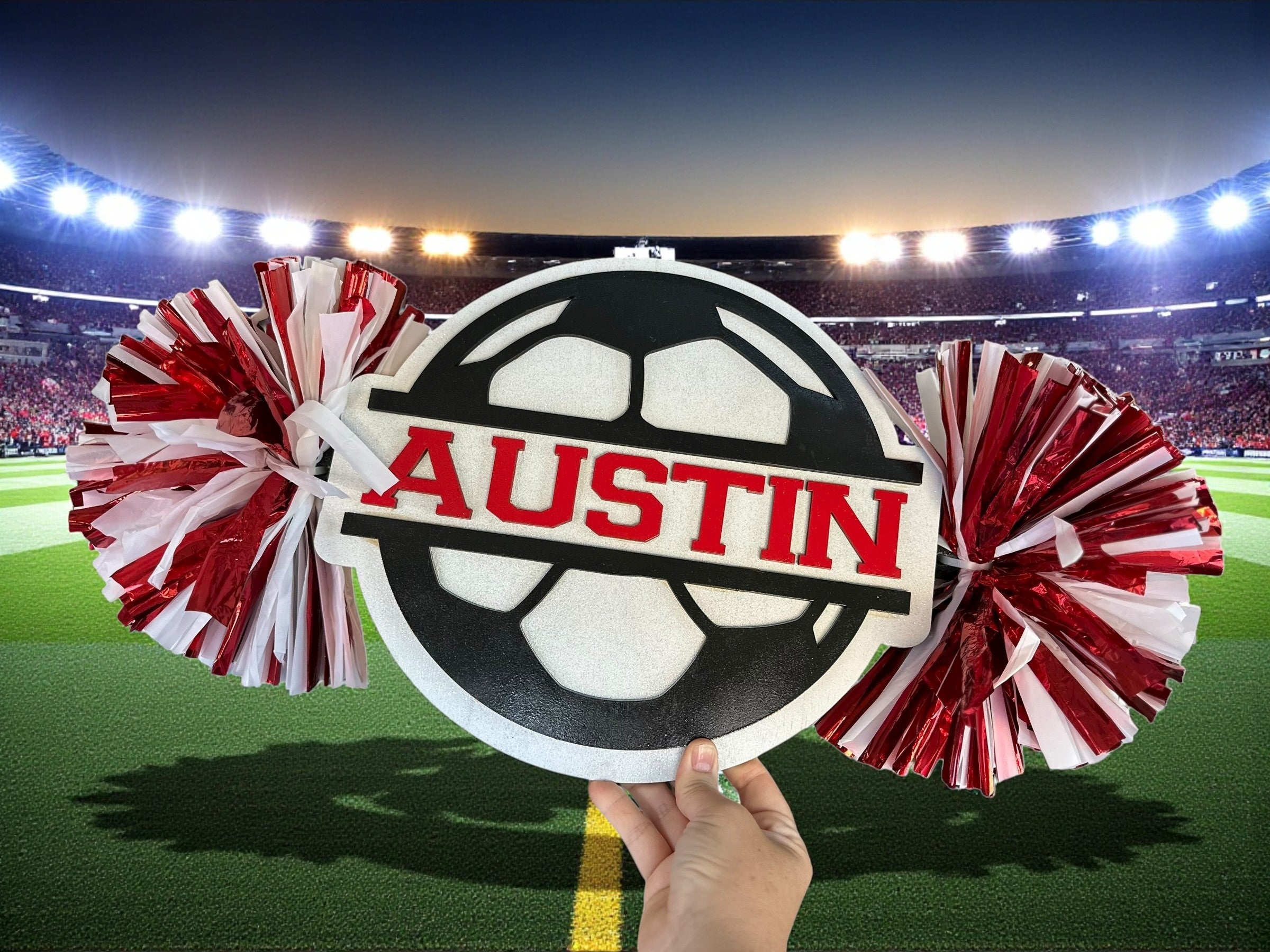 Custom Soccer Cheerstick – Personalized Wooden Pom-Pom Spirit Sign