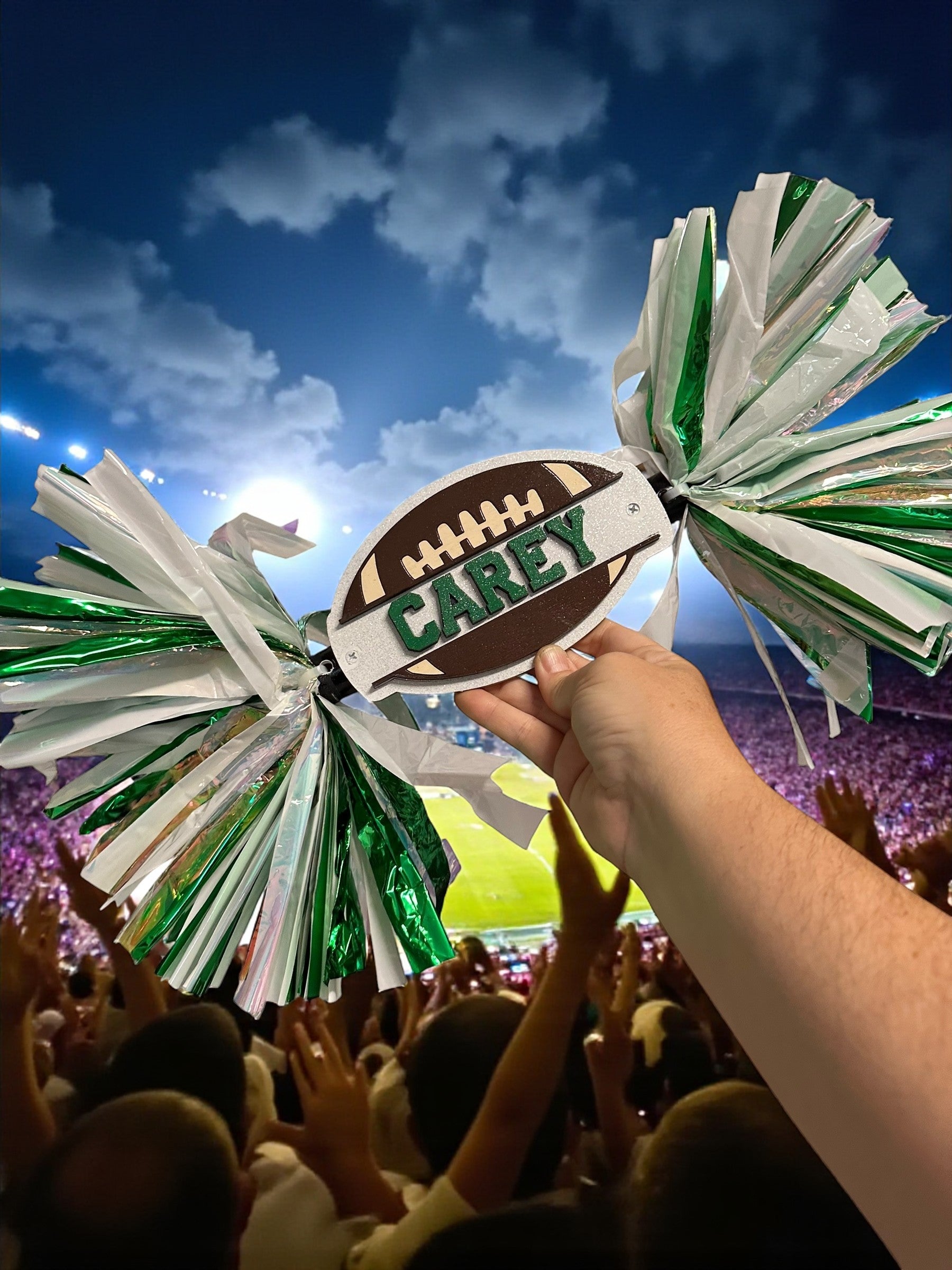 Mini Football Cheerstick - Football Pompom Sign - Game Day Signs - Custom Cheer Stick - Personalized Name Cheer Sign - Sport Mom Sign