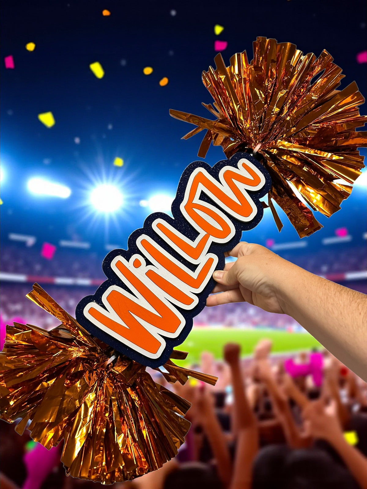 Tri Color Cheer Stick Pompom Sign – Personalized Spirit Gear